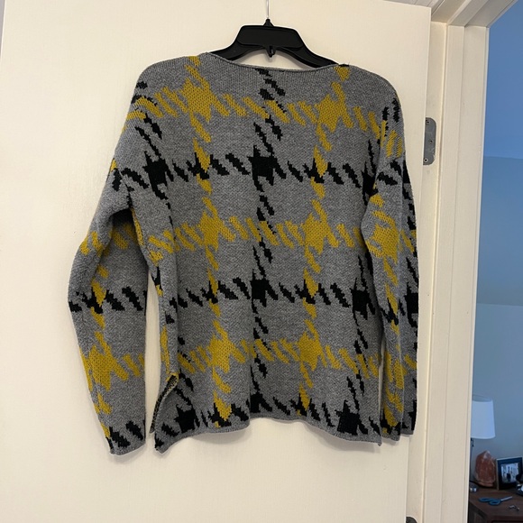 Jamison Arlo Evereve Houndstooth Gray Yellow Pullover Sweater Sz small - Picture 3 of 5